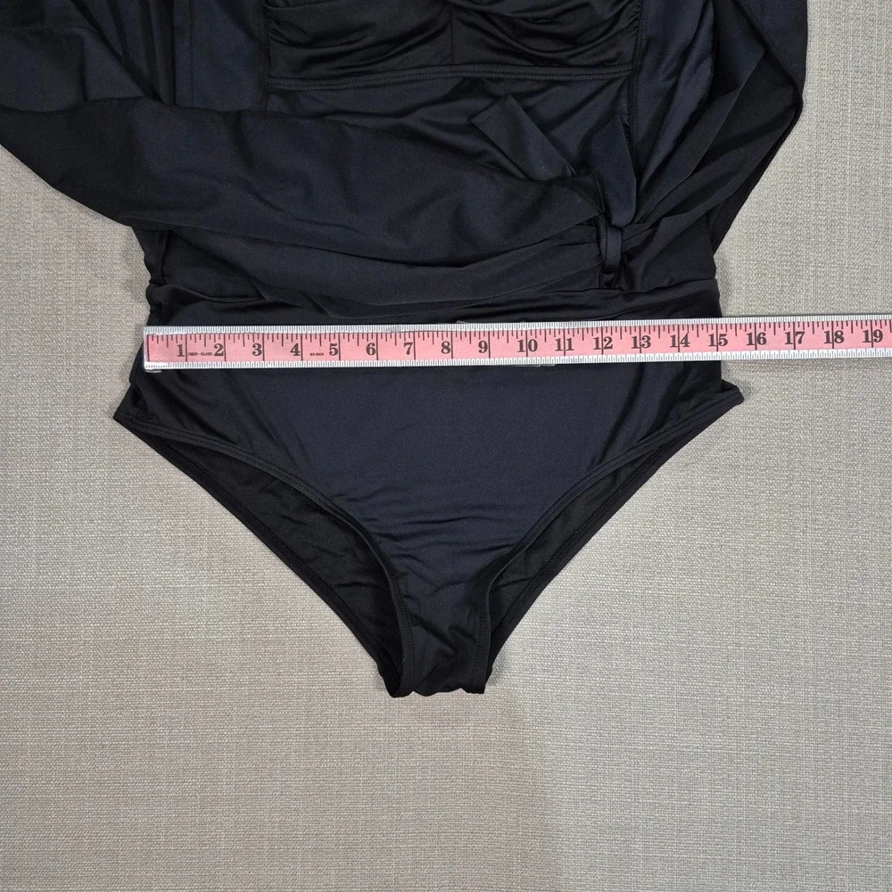 Daci Women Black Ruched Tummy Control Halter Swimdress One Piece Swimsuit Size L